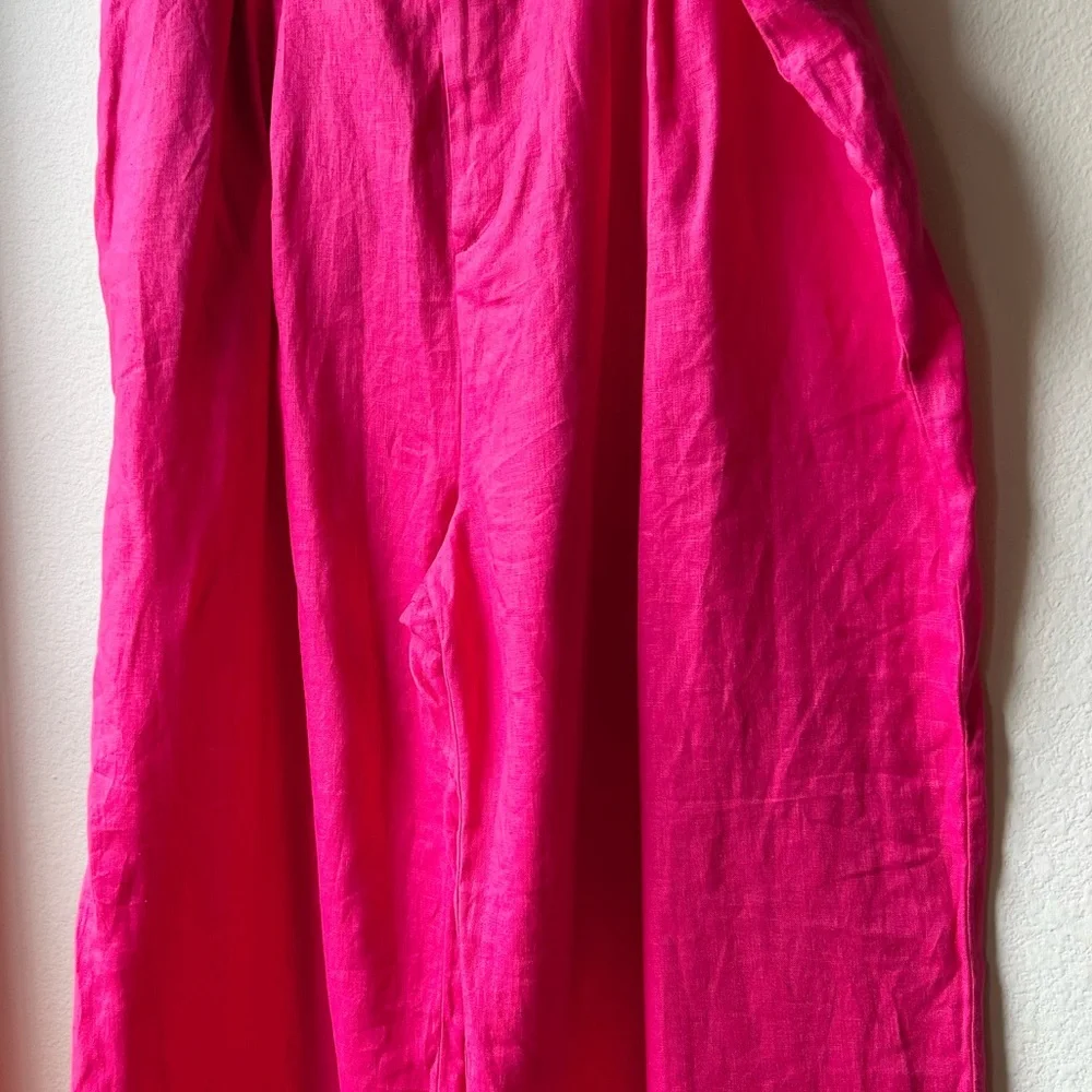 NWOT Reformation Vesta Pants Hot Pink High Waist Wide Leg Work Pants Linen Sz 18